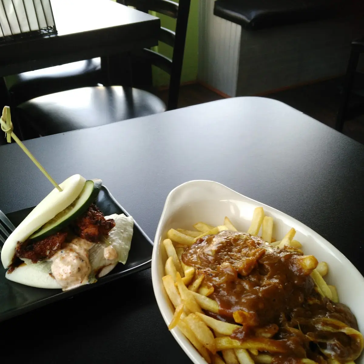 Curry Fries and Sandwich