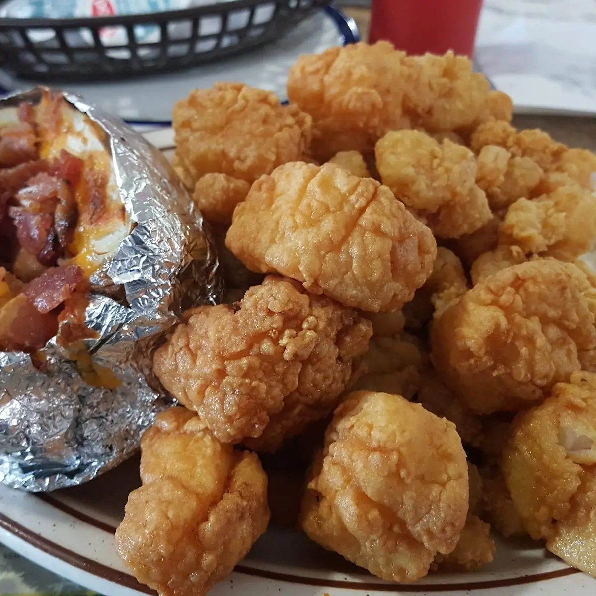 Scallops and Shrimp with Loaded Baked Potato