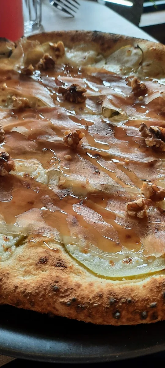 Apple Blue Cheese Walnut and Honey Pizza
