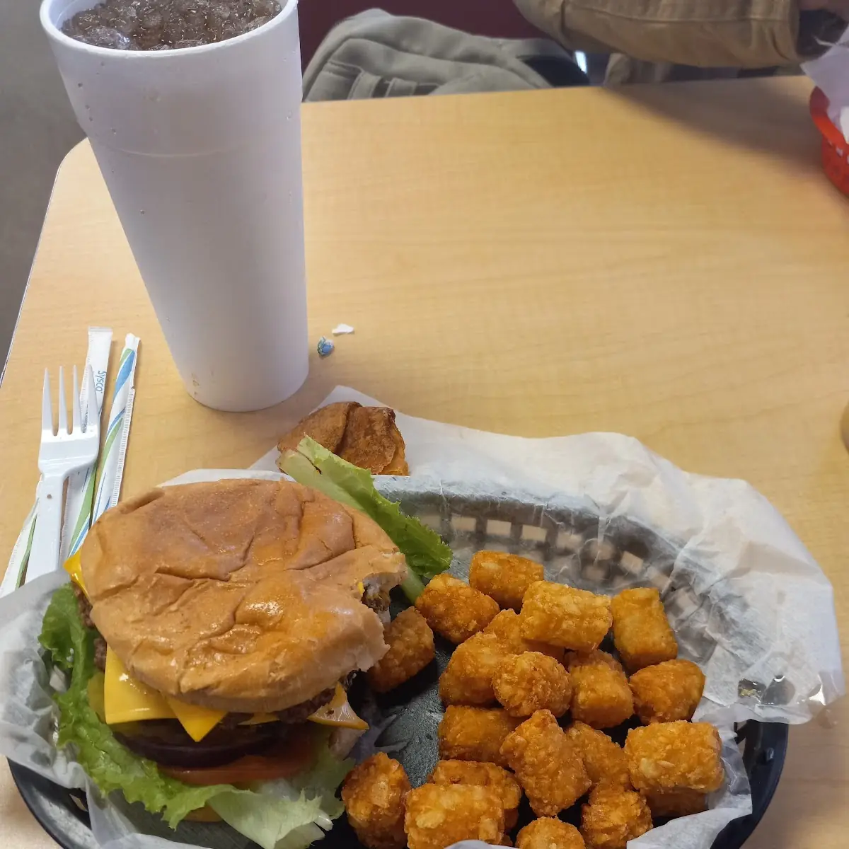 Cheese Burger and Tater Tots
