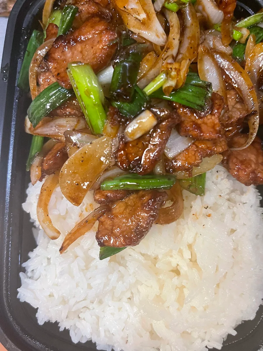Mongolian Beef with Vegie Jasmine Fried Rice and 2 Spring Roll