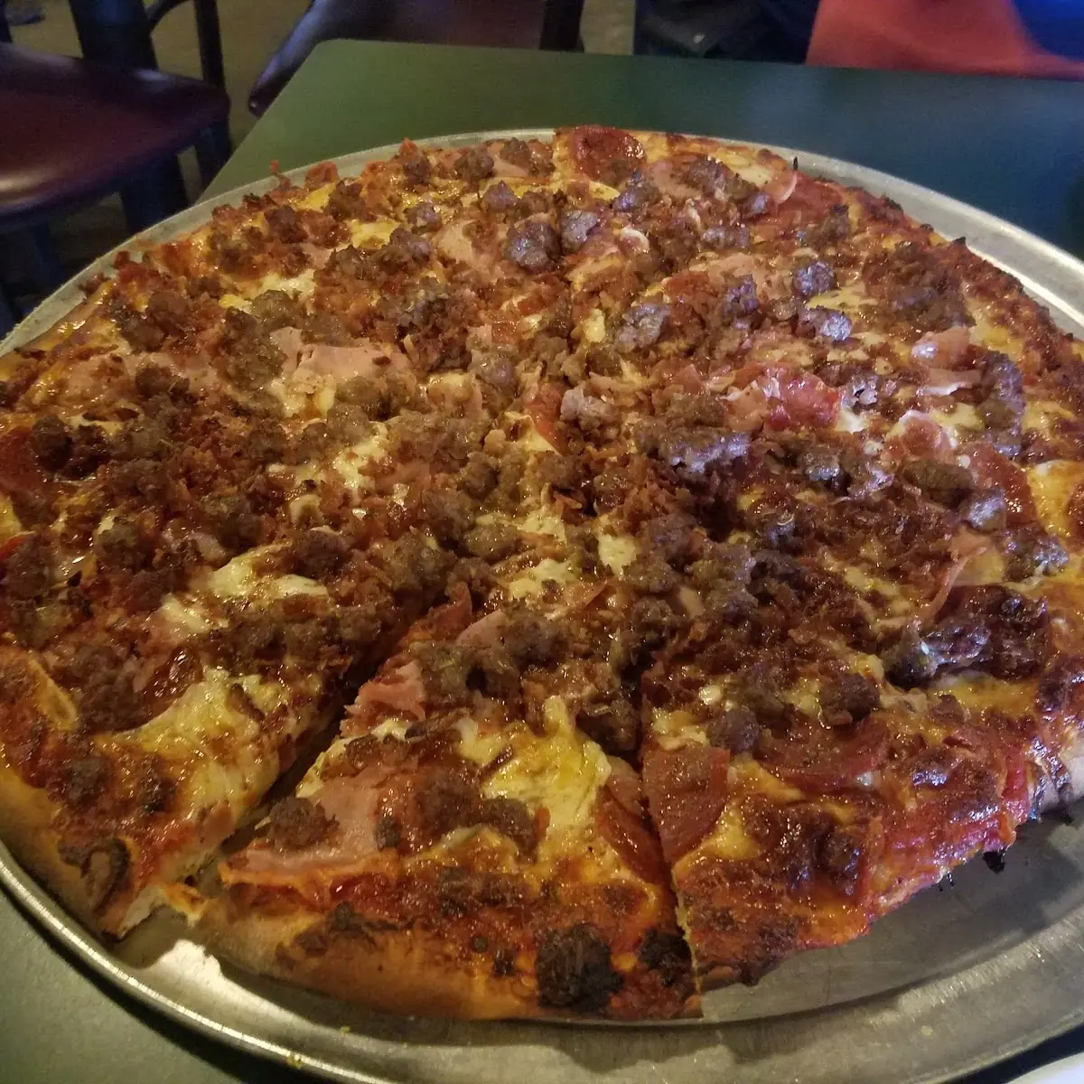 Meat Feast Pizza and Garlic Bread