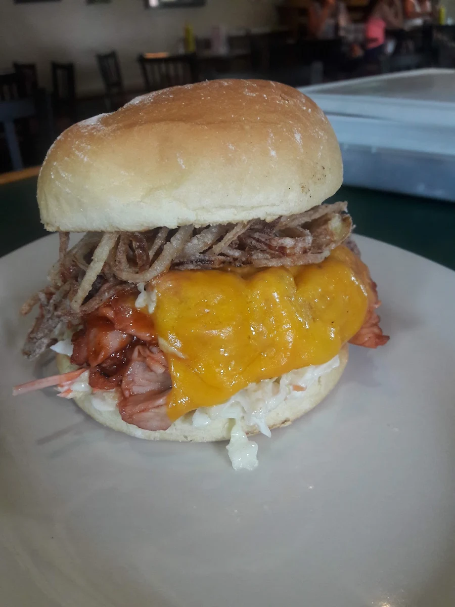 BBQ Pork Pickles Cheddar Crispy Onion Strings