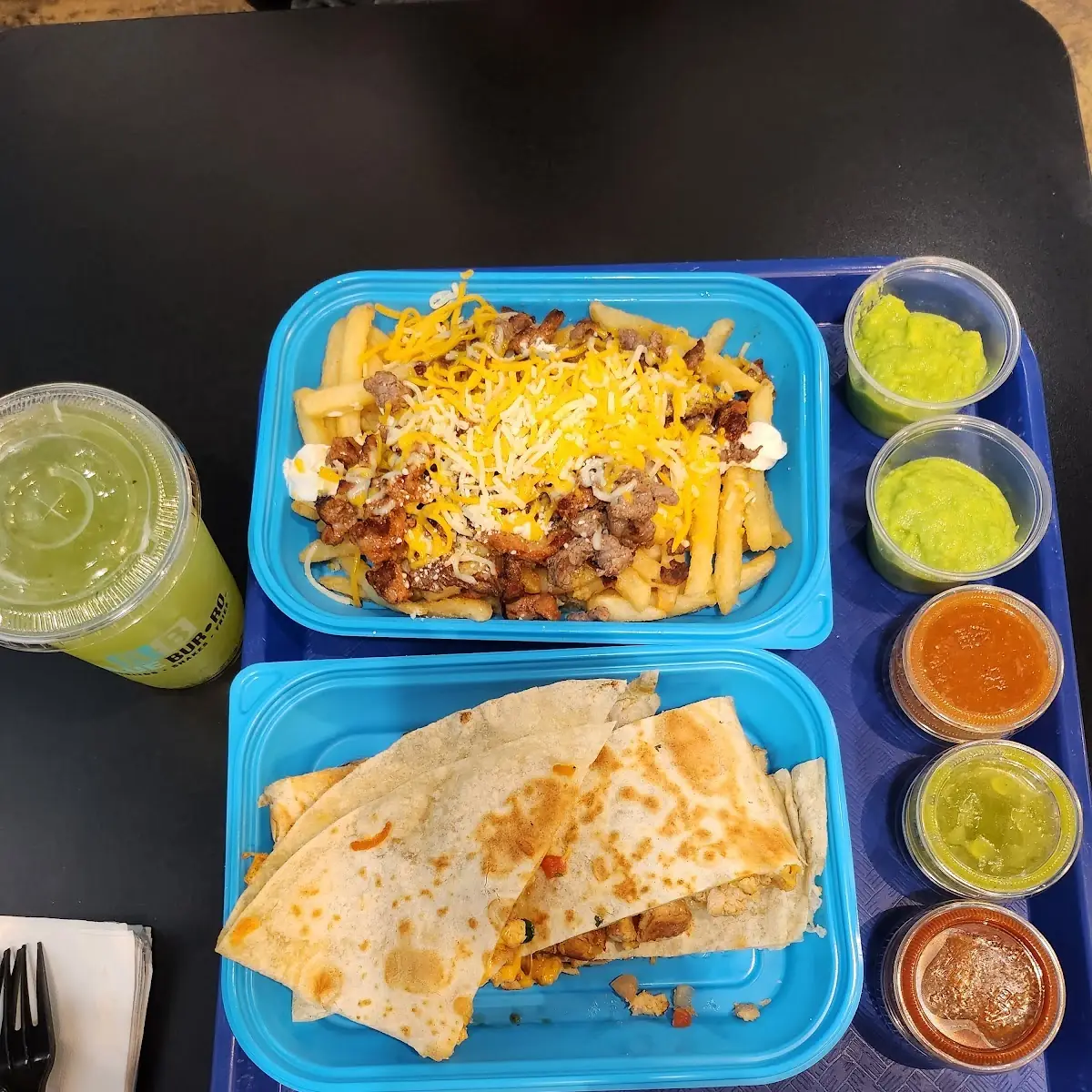 Chicken Quesadilla and Asada Fries