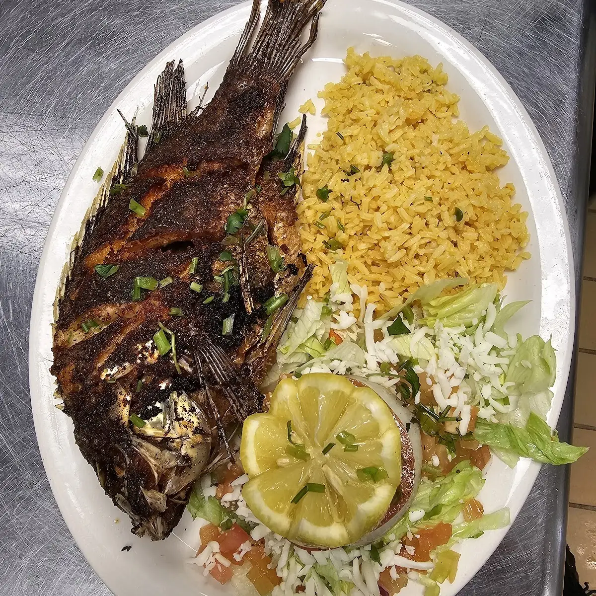 Mojarra a La Diabla with Jumbo Shrimp
