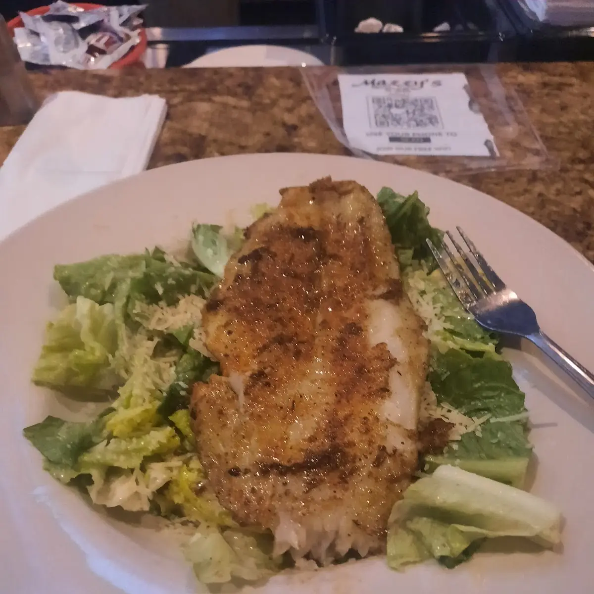 Caesar Salad with Blackened Fish Filet