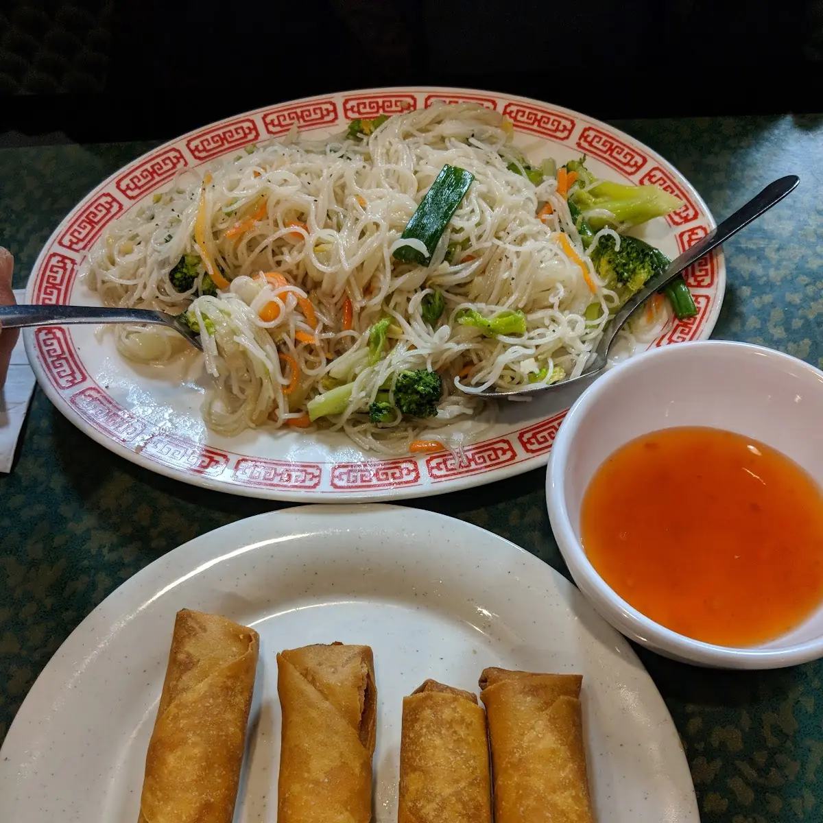 Vegetable Mei Fun and Spring Rolls