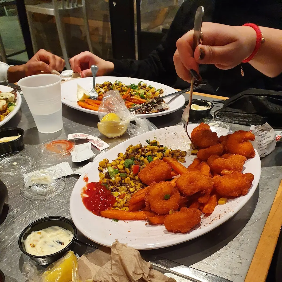 Breaded Shrimp & Grilled Corn Peas