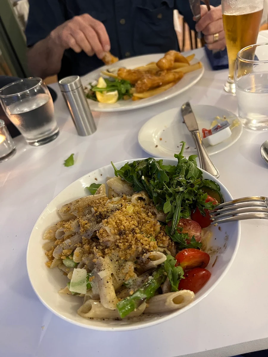 Pasta with Fish and Chips, Maverick Bistro