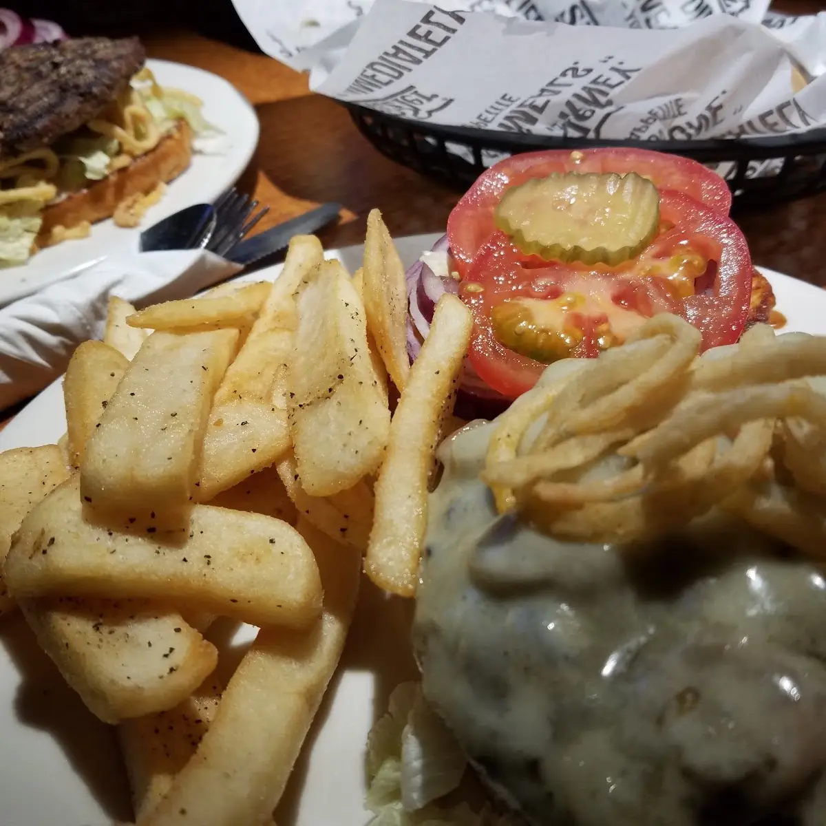 Mushroom Swiss with Onion Straws
