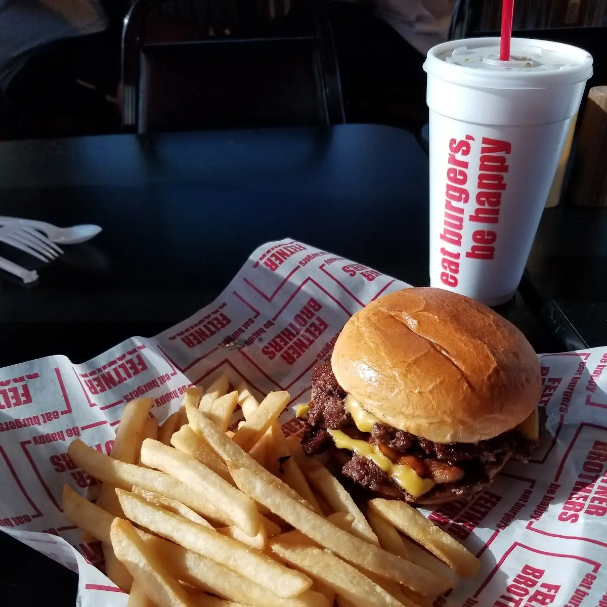 Feltner Burger and Fries with Cheese