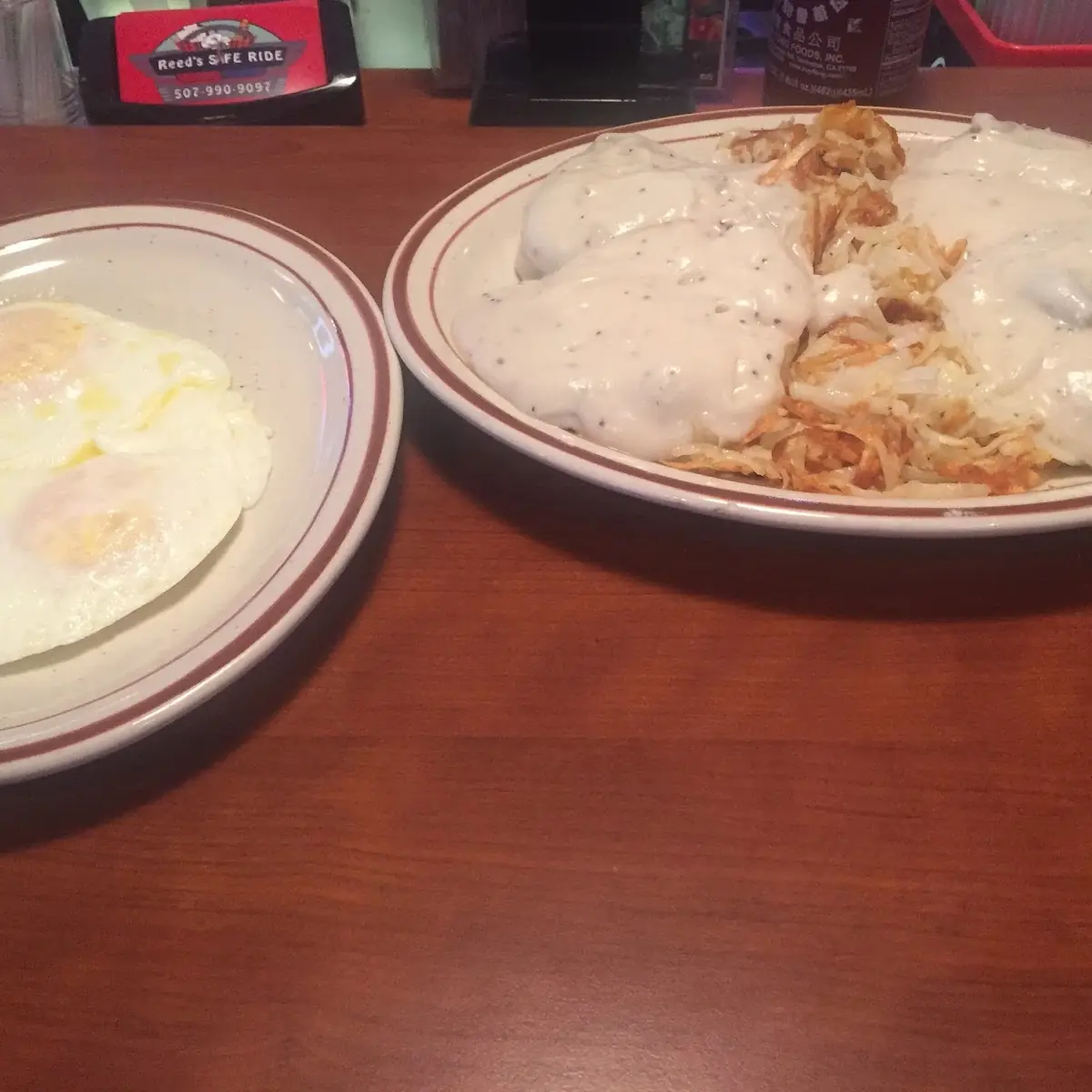 Biscuits and Gravy Hash Browns and Eggs