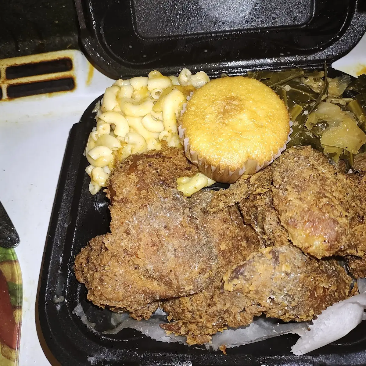 Chicken Wings Collard Greens Cornbread Mac and Cheese
