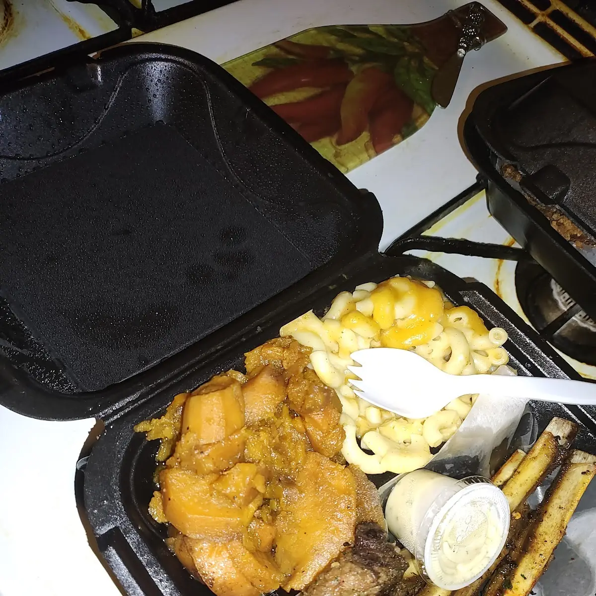 Lamb Chops Yams Mac and Cheese