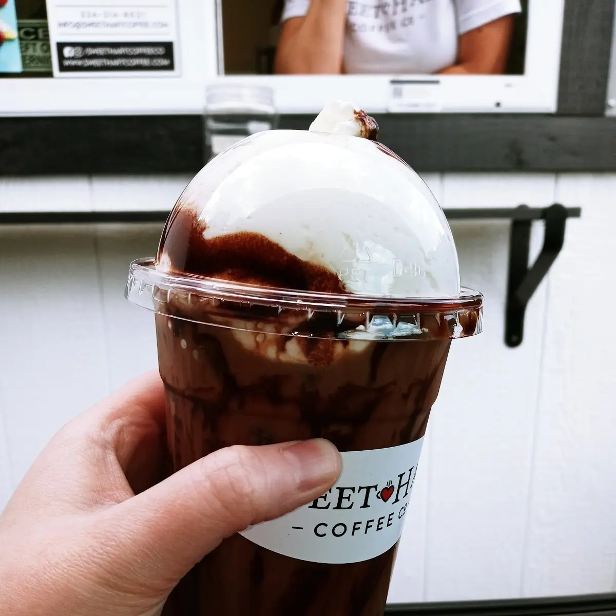 Iced Mocha with Vanilla Whipped Cream and Extra Chocolate Drizzle