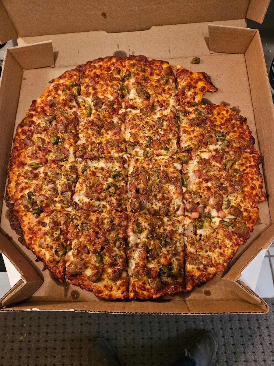 Epic Thin Crust Olive Onion Beef Bacon Sausage Perfection