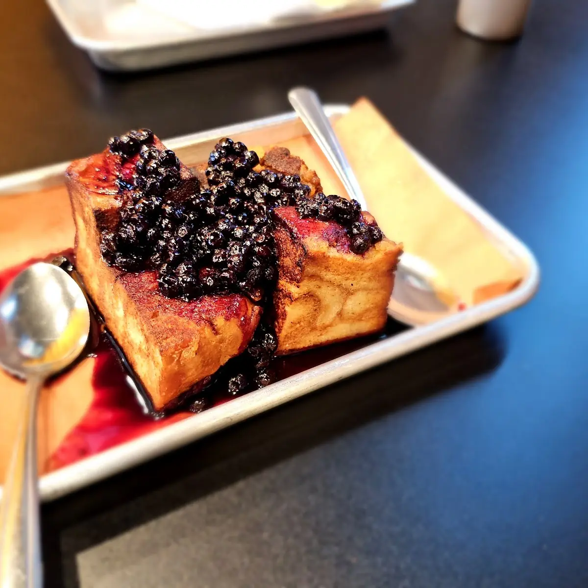 Smoked Bread Pudding w Blueberry Apple Compote