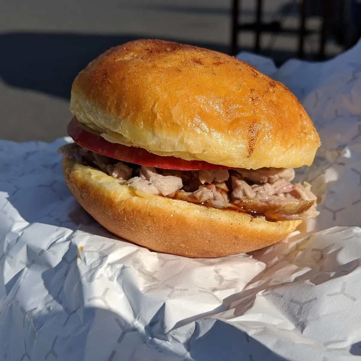 Pulled Pork BBQ on Donut with Apple Slice