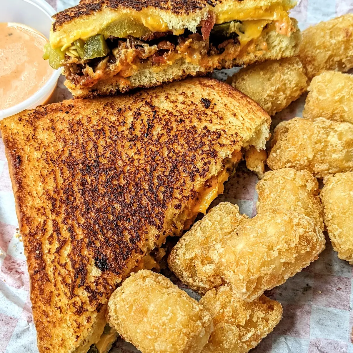 Grilled Cheese Sandwich with Tater Tots