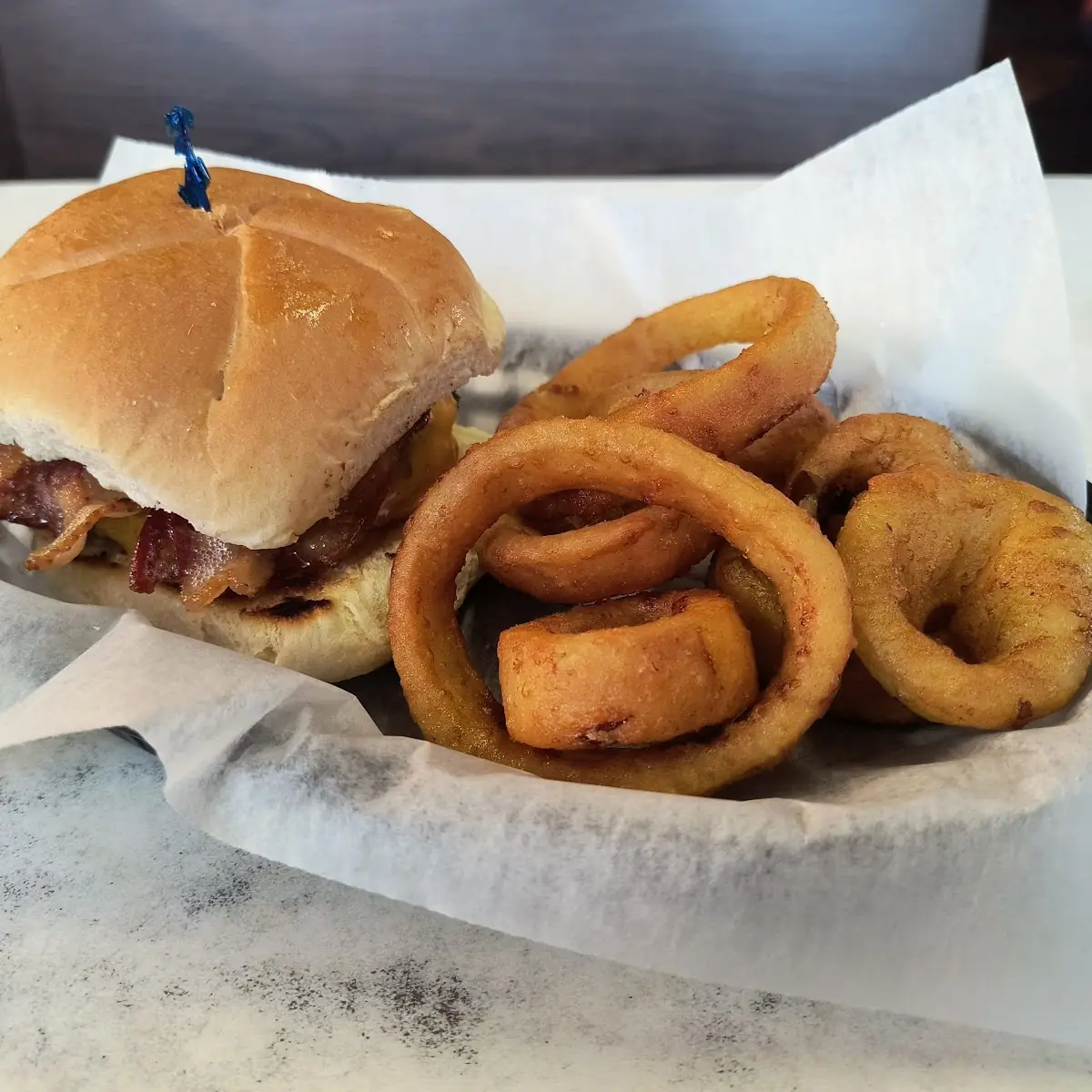 Bacon Cheeseburger with Onion Rings