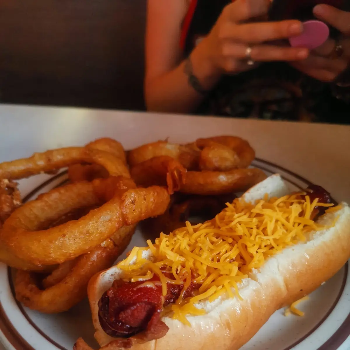 Bacon Hot Dog with Onions Rings