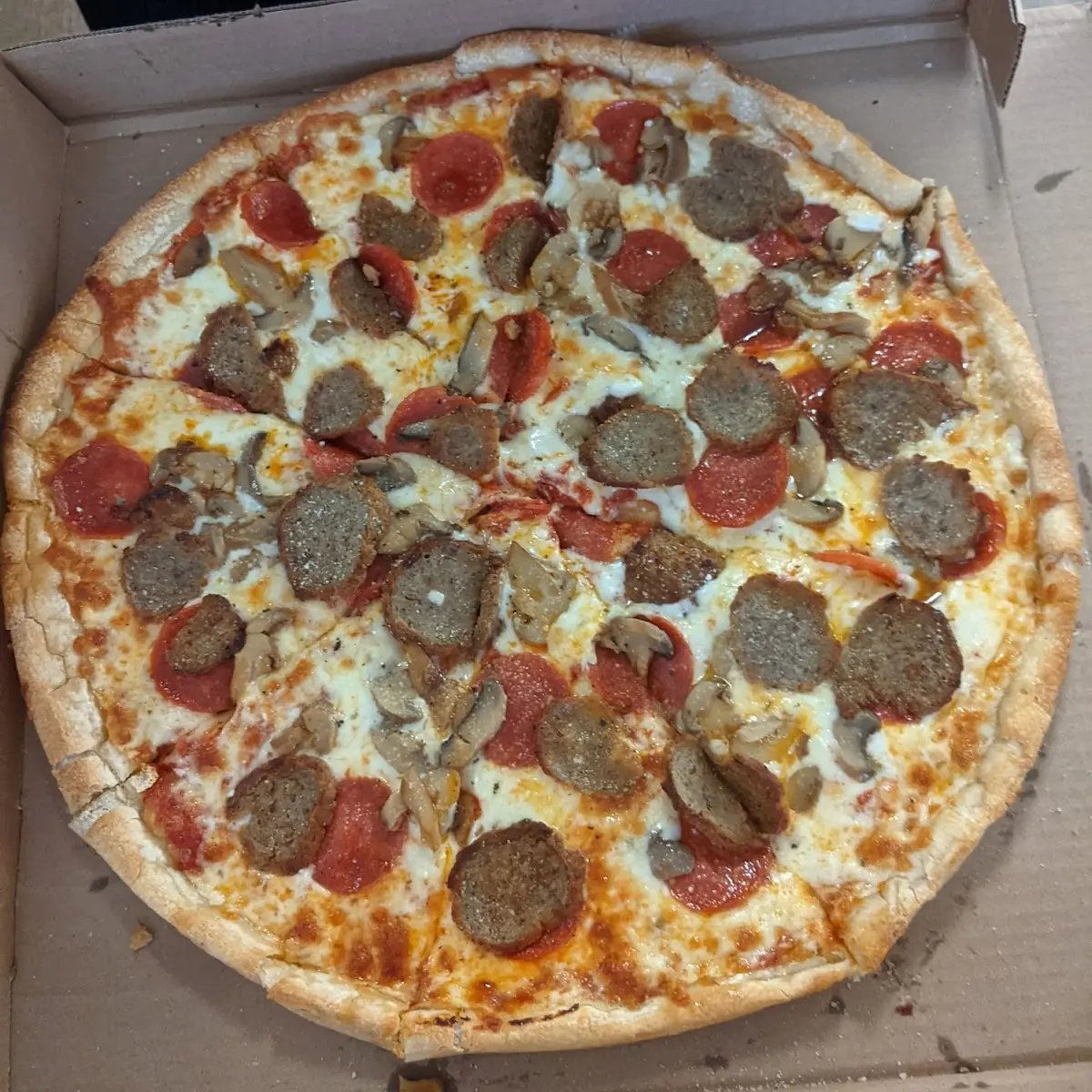 Meatball Pepperoni and Mushroom Pizza
