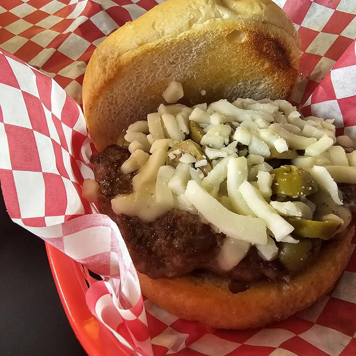 Olive and Swiss Burger