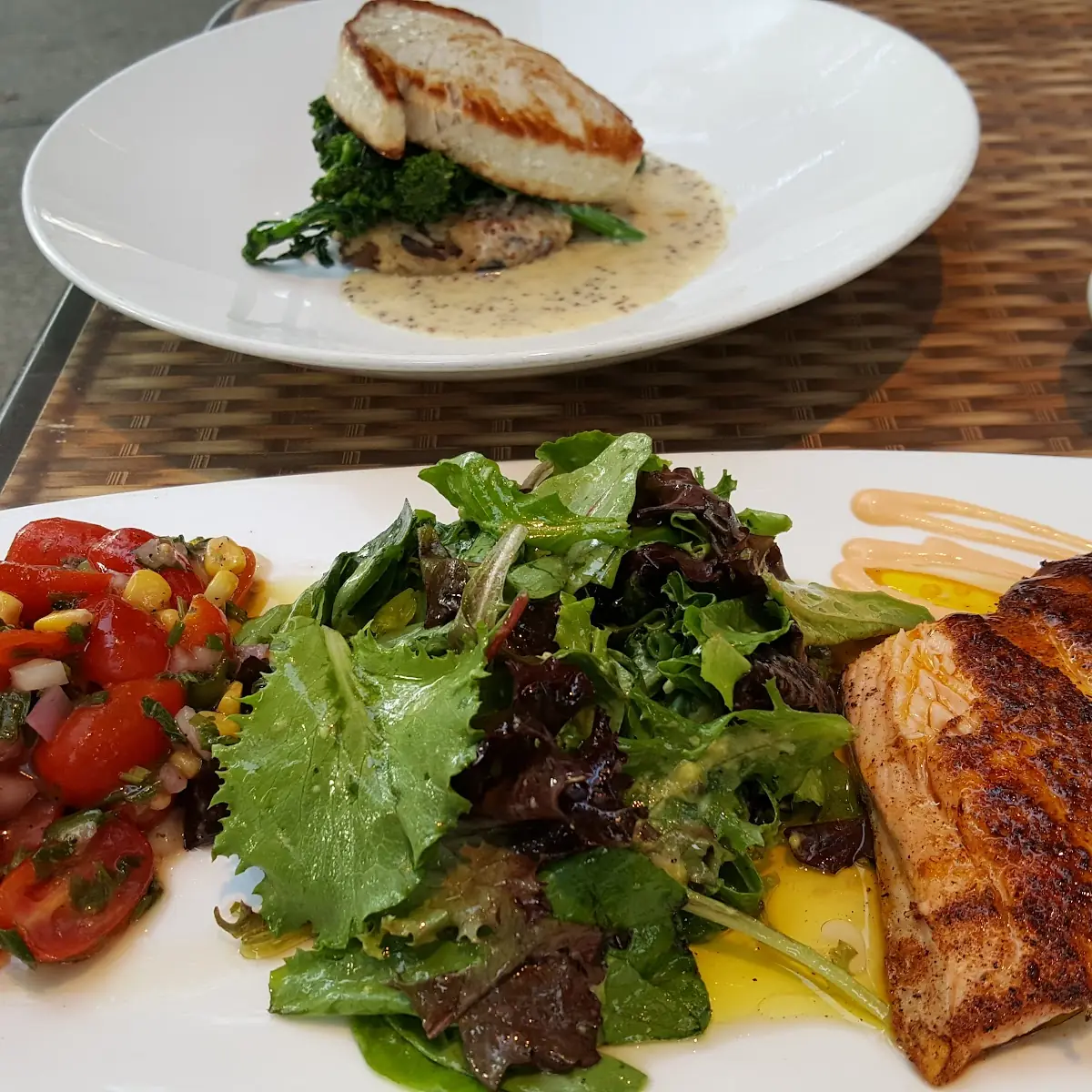 Pan Seared Atlantic Halibut- Roasted Butternut Squash Brussel Sprouts Organic Quinoa