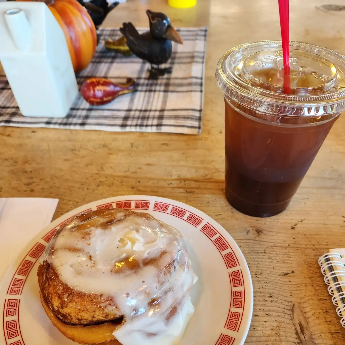 Cinnamon Roll and Iced Americano