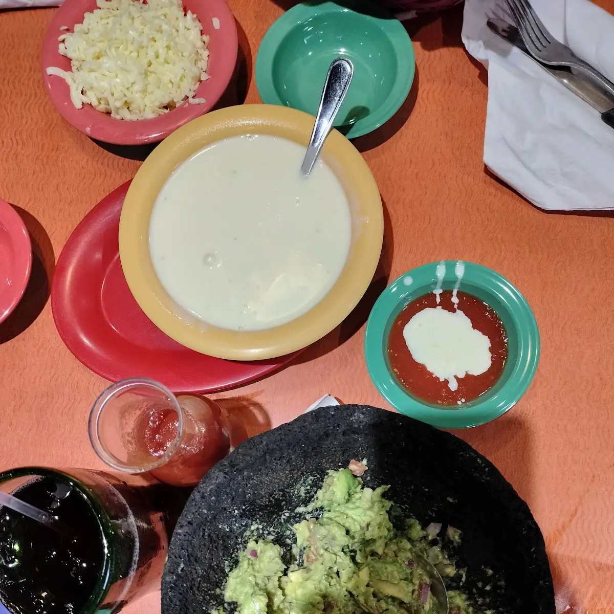 Fresh Made Guacamole Dip Cheese Dip and Salsa