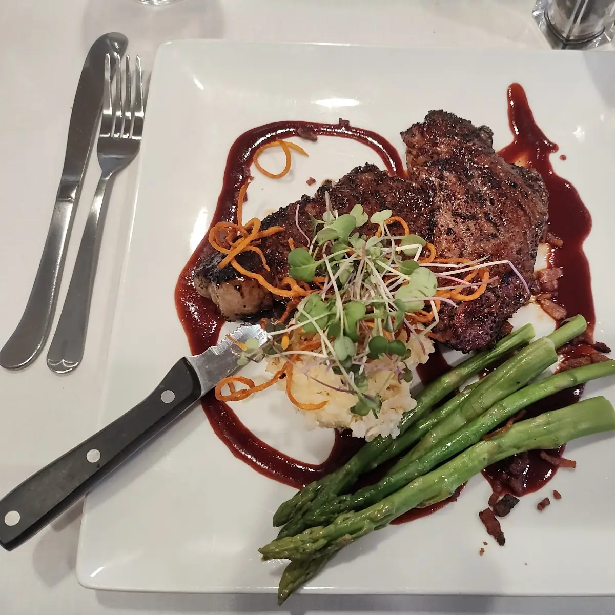 Espresso Encrusted Ribeye with a Cherry Balsamic Glaze