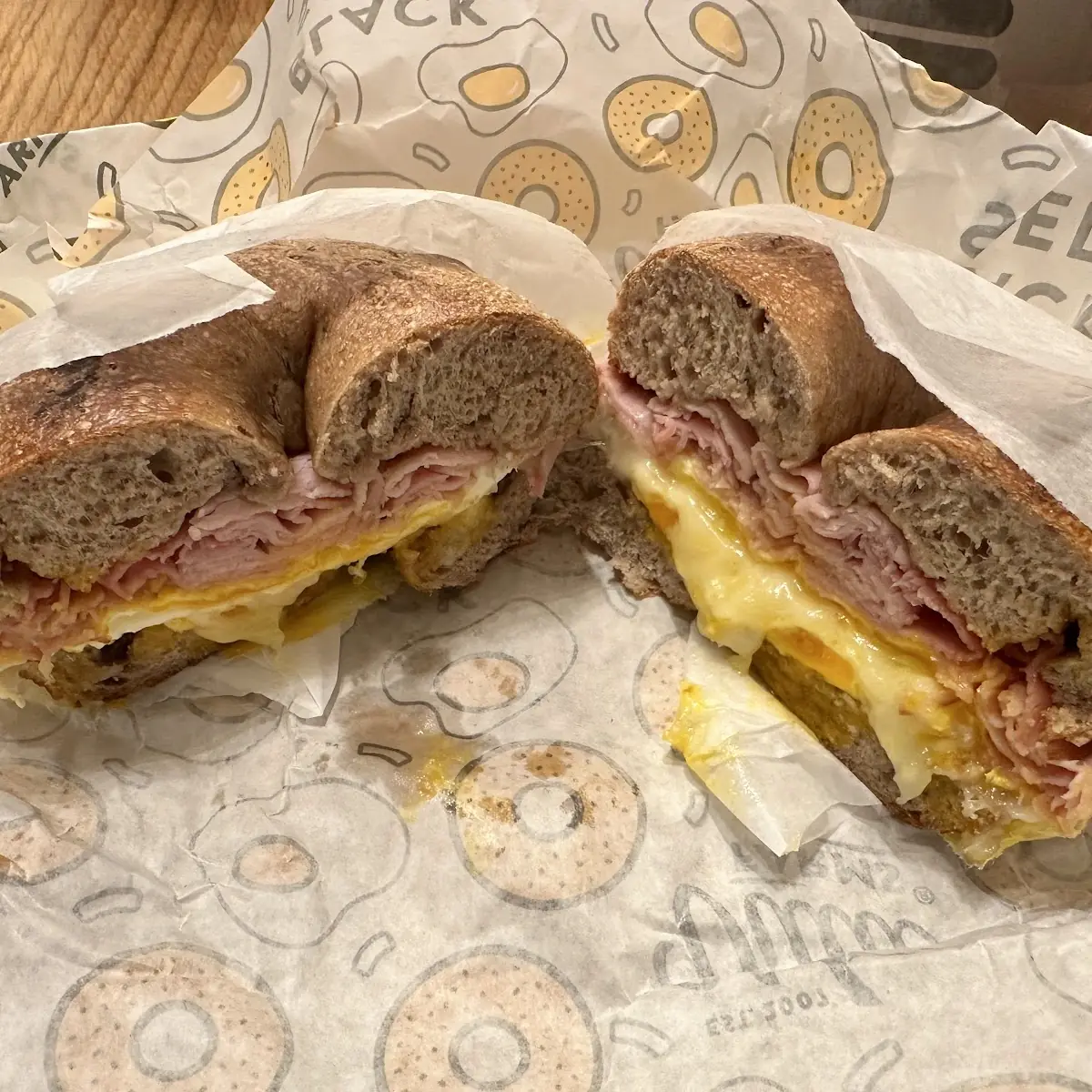 Ham Egg & Cheese with Cinnamon Raisin Bagel