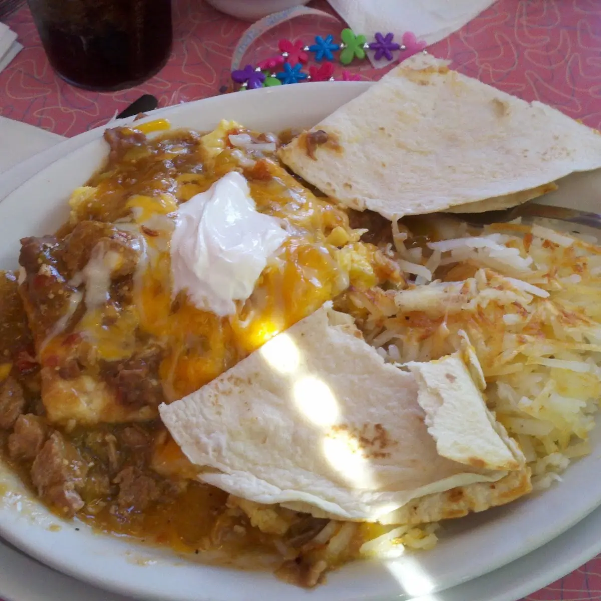 Huevos Rancheros with Scrambled Eggs and Hash Browns
