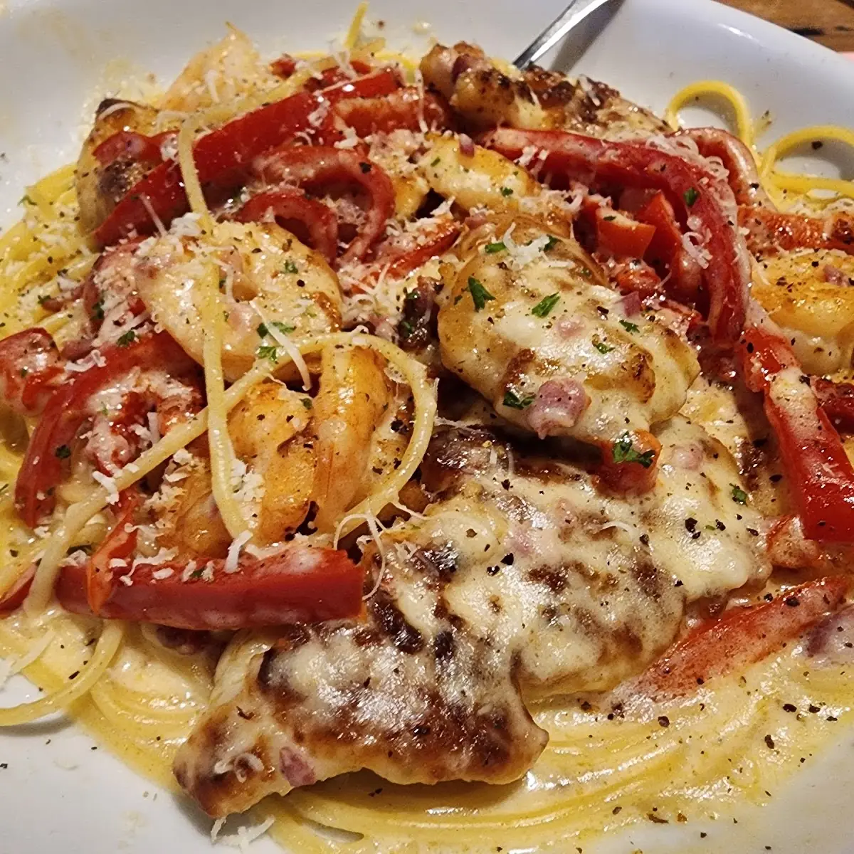 Chicken and Shrimp Carbonara Pasta