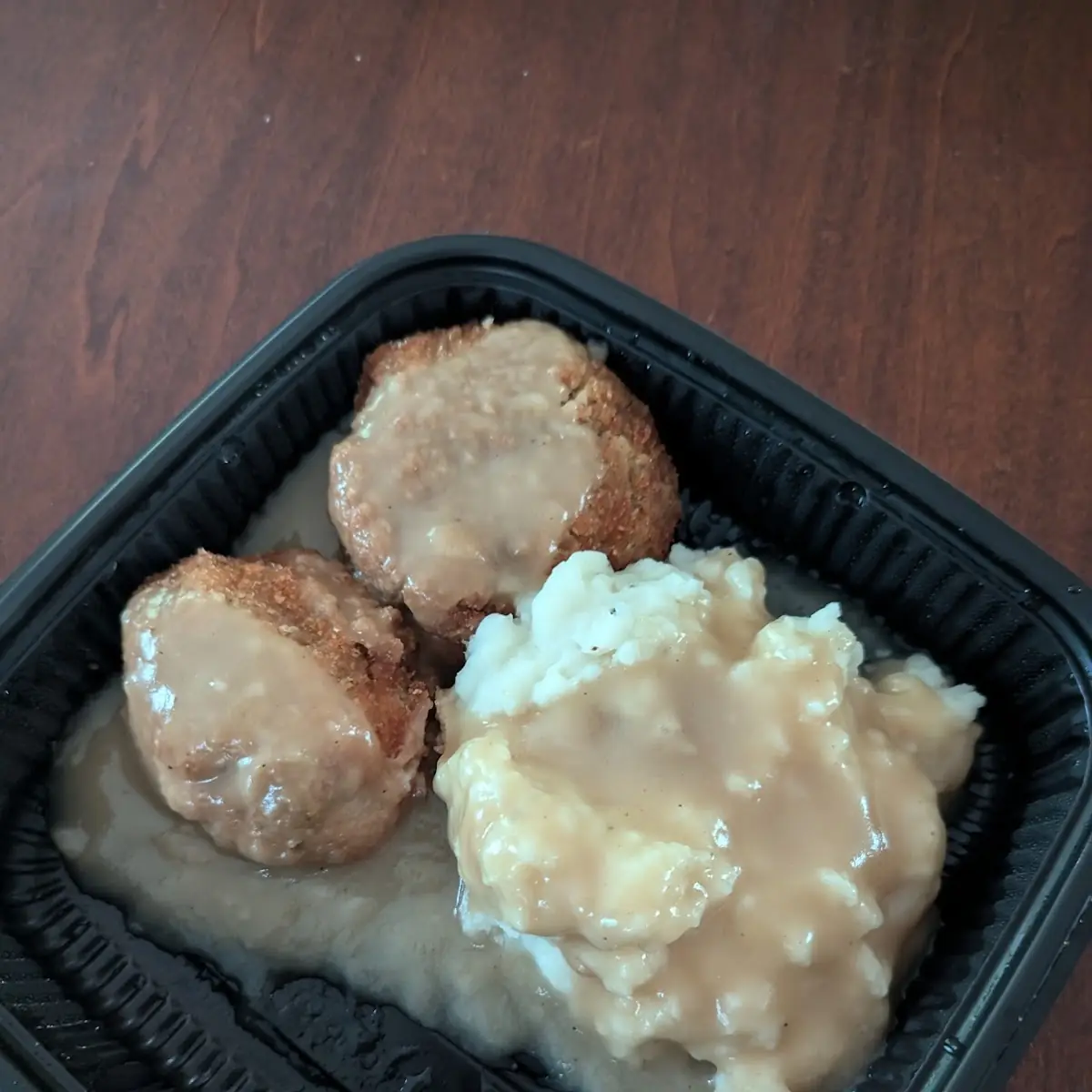 Chicken Croquettes with Mashed Potatoes and Gravy