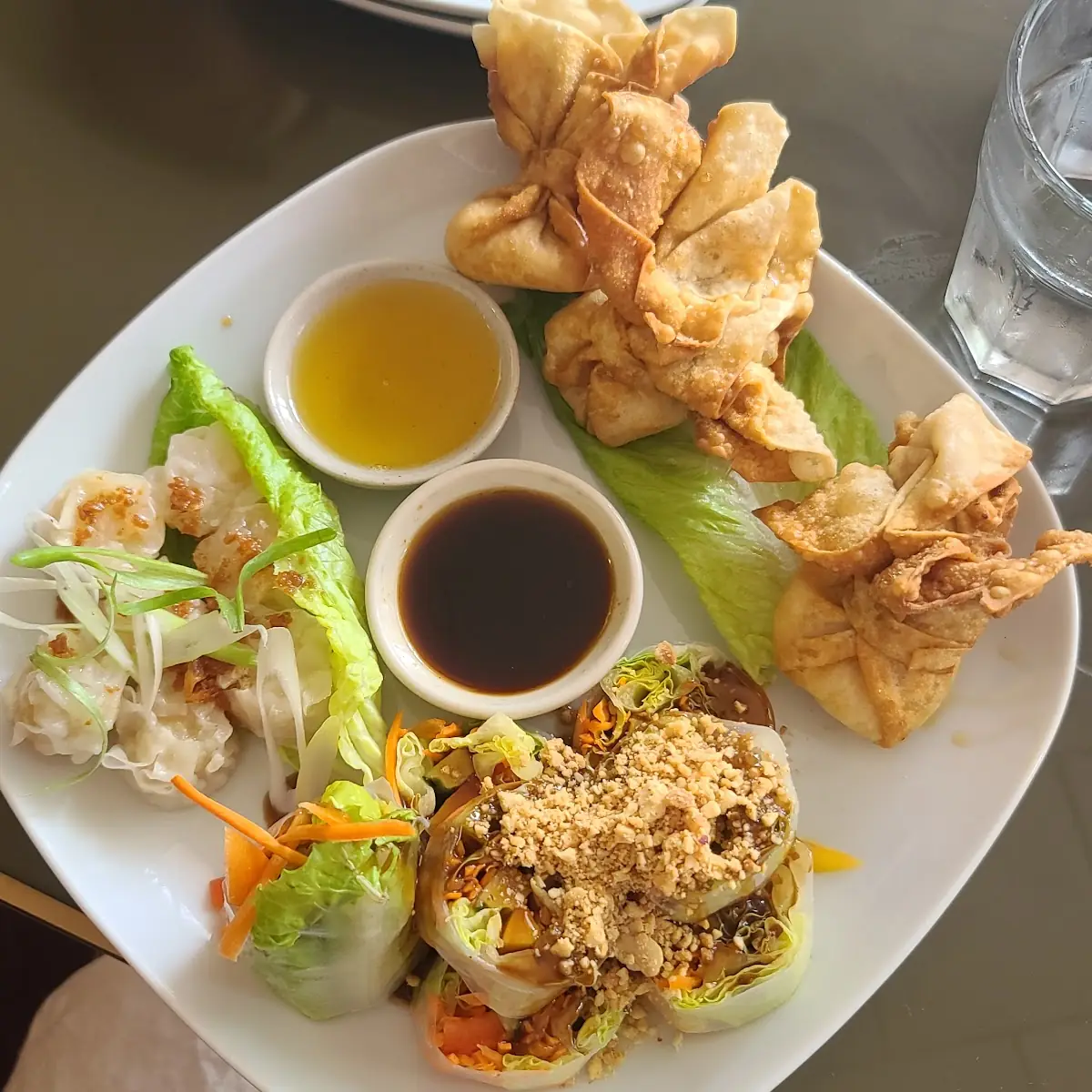 Crab Rangoon Spring Rolls and Shrimp Dumplings