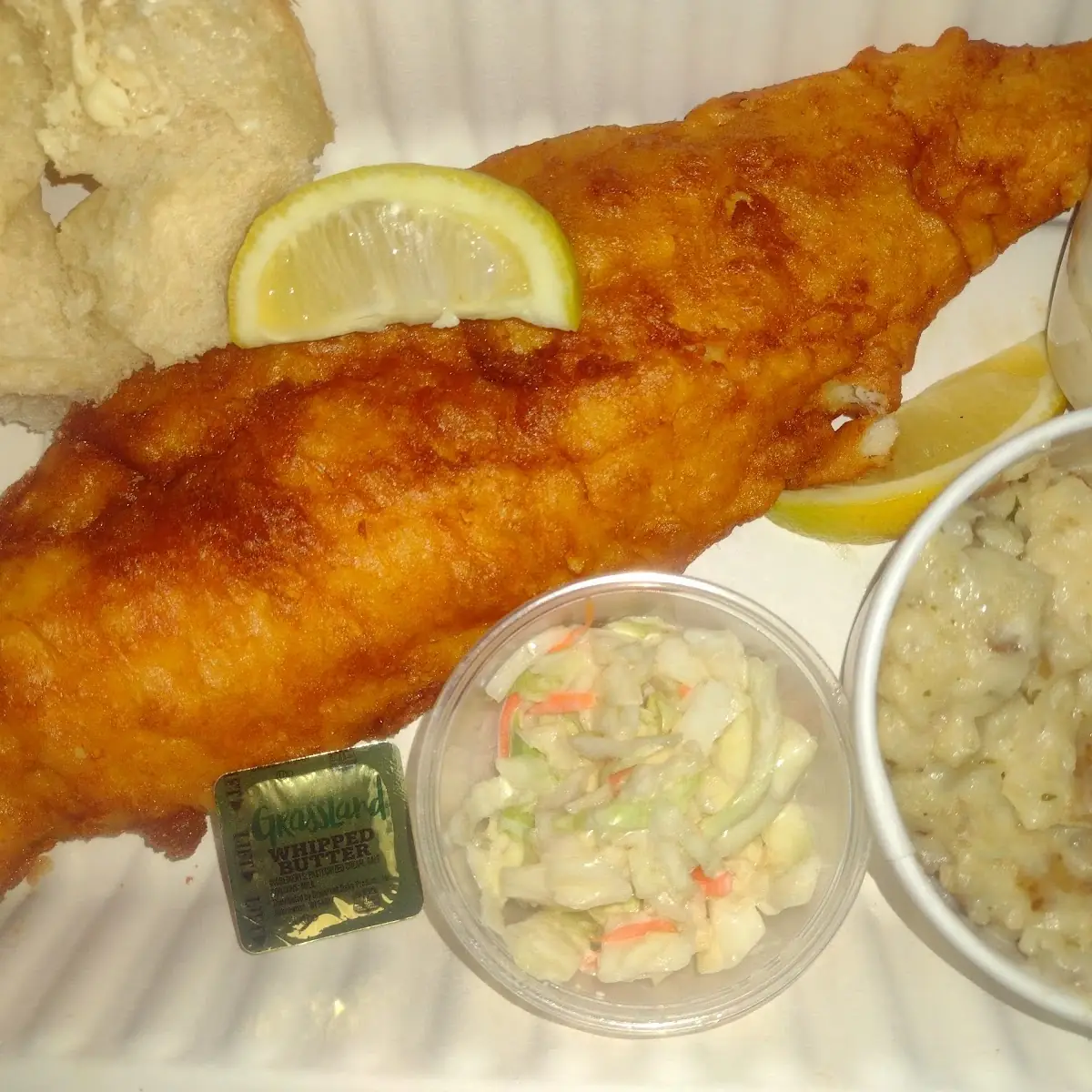 Beer Battered Fish and Garlic Mashed Potatoes