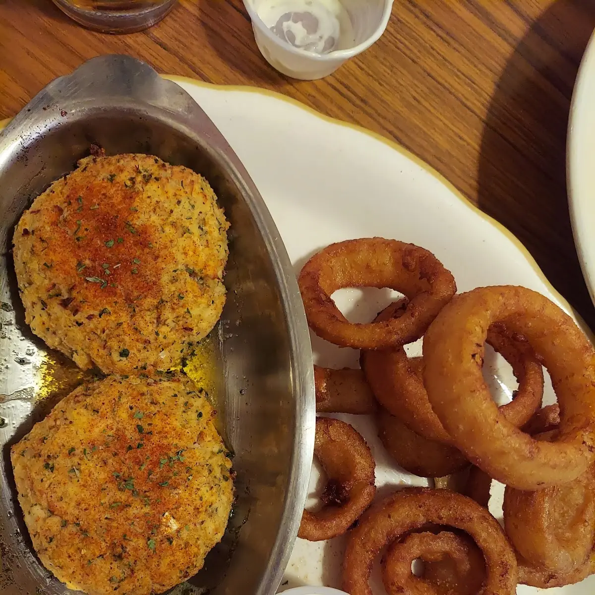 Crab Cakes and Onion Rings