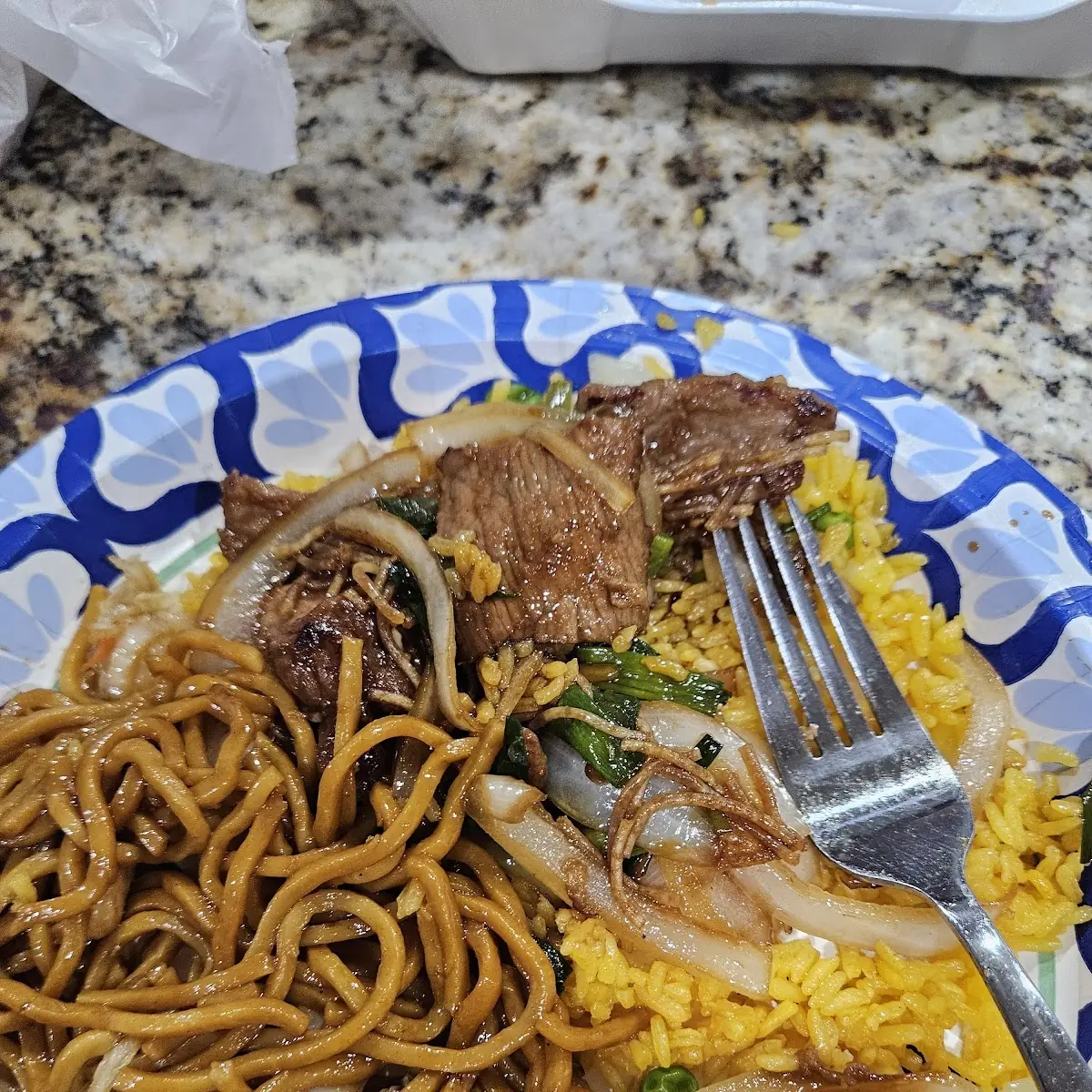 Mongolian Beef Fried Rice and Chicken Lo Mein