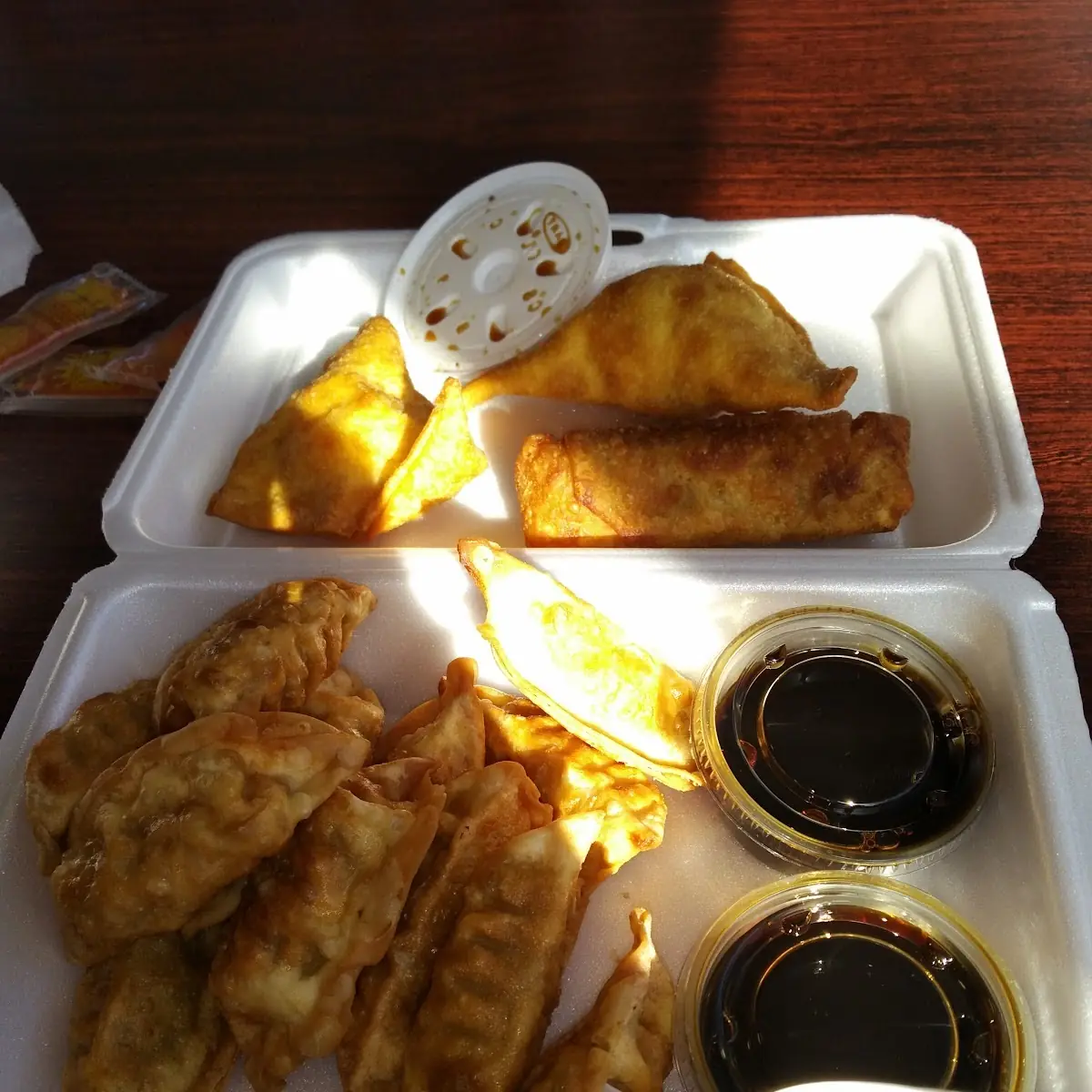 Fried Dumplings with Crab Rangoon and Egg Roll