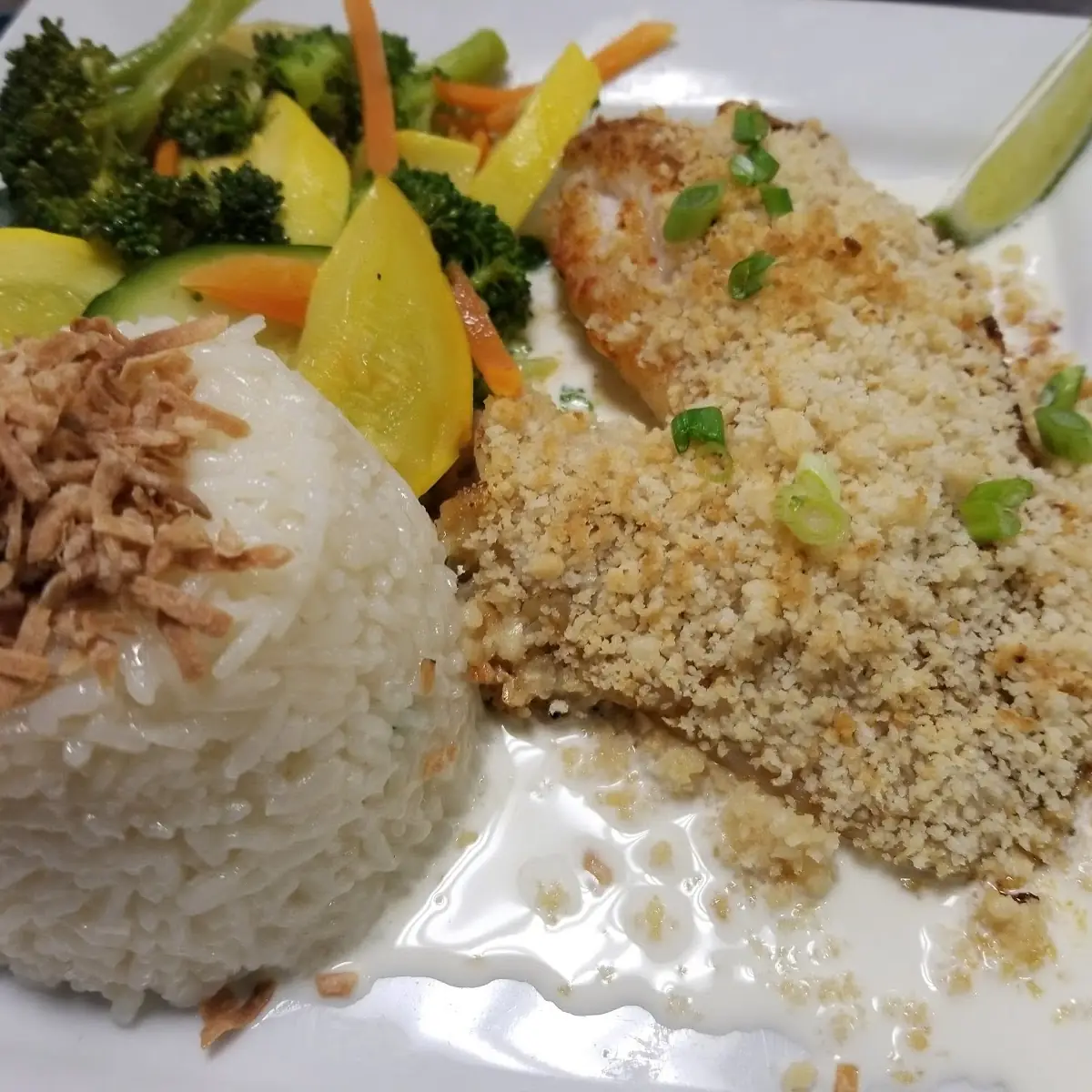 Macadamia Crusted Grouper with Coconut Rice