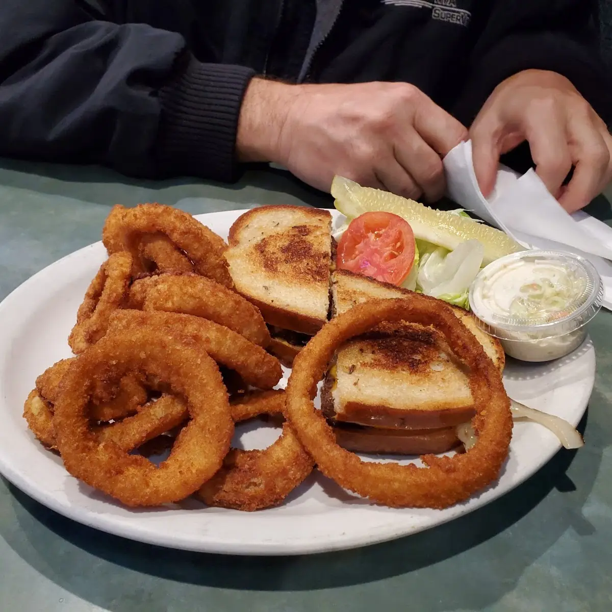 Patty Melt with Onion Rings