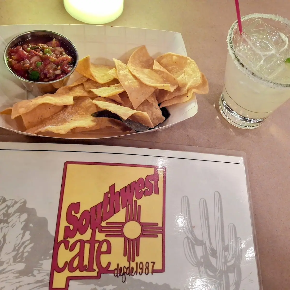 Corn Chips Salsa and Margarita