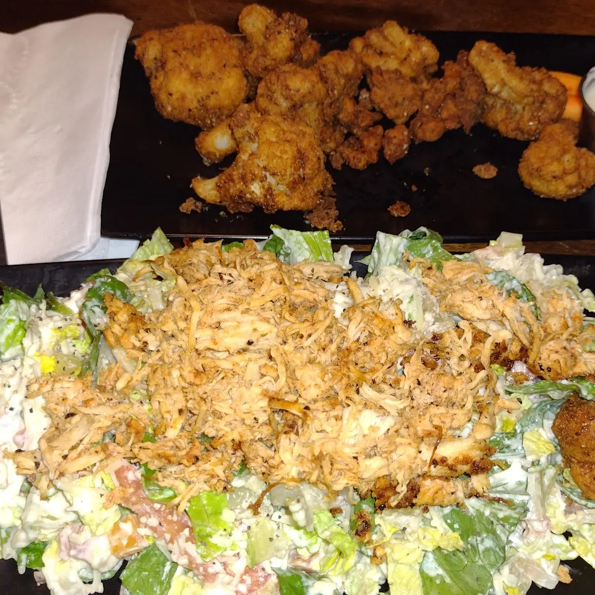 Fried Cauliflower and Chicken Caesar Salad