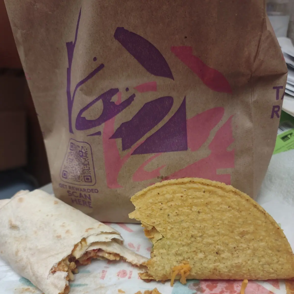 Tacobell Burrito and Hard Shell Taco