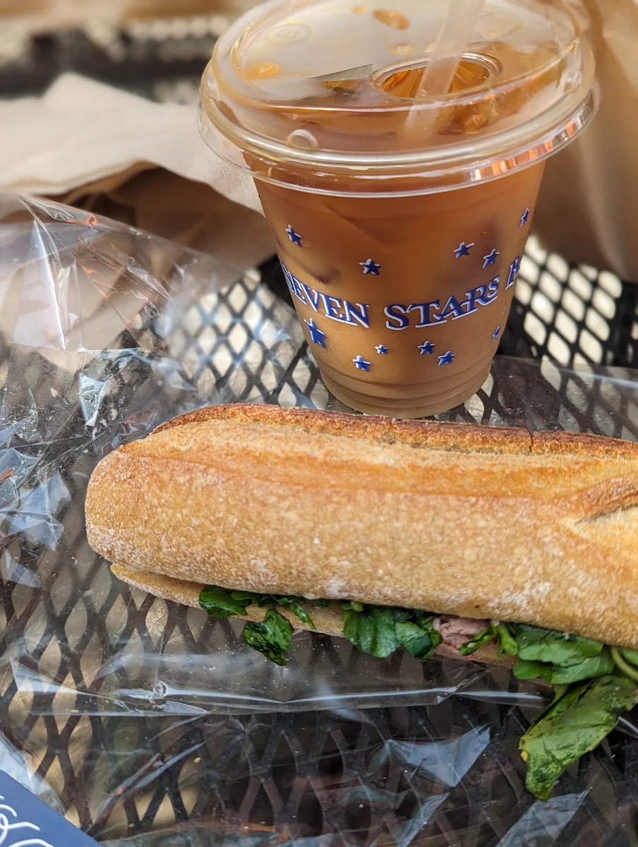 Iced Coffee and Roast Beef Sandwich
