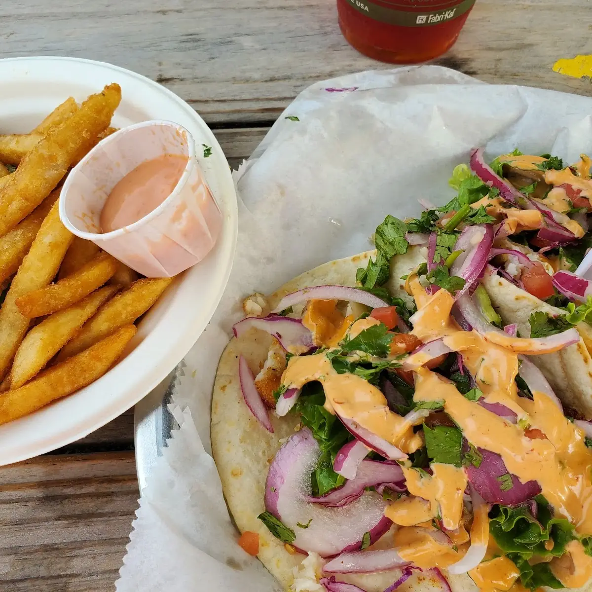 Fish Tacos and Papas Fritas