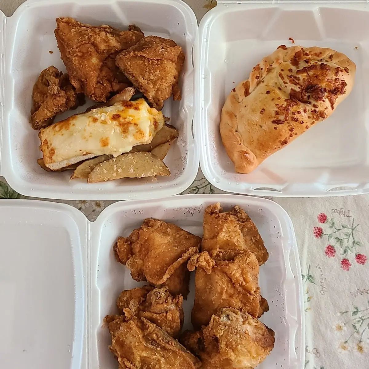 Chicken Potatoe Wedges Calzone and Cheese Bread