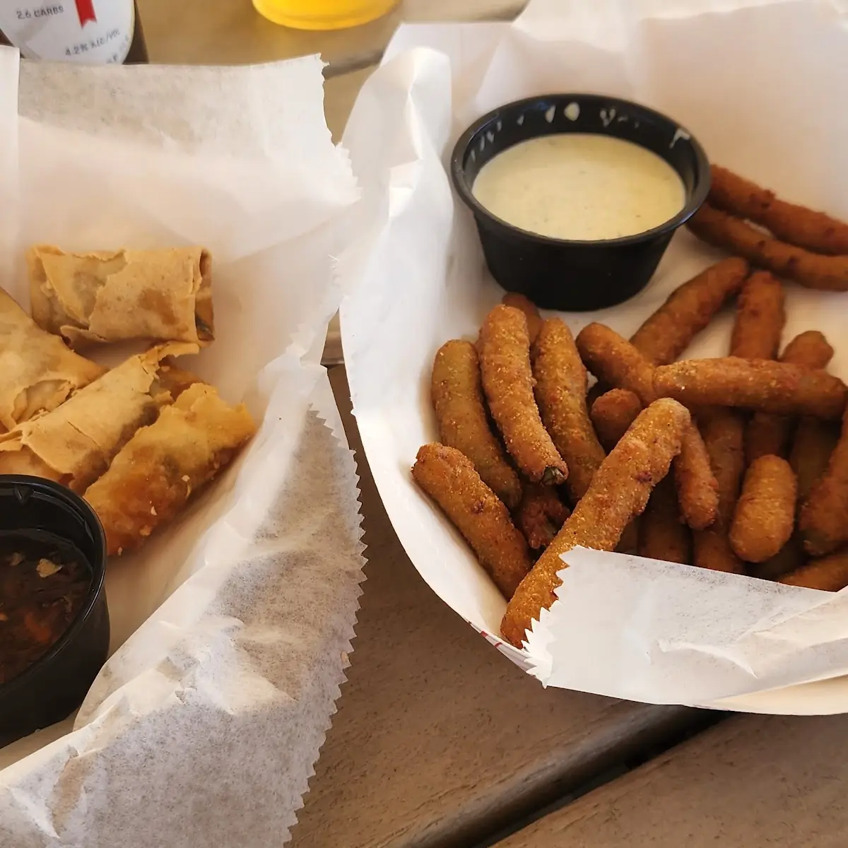 Mini Shrimp Spring Rolls and Fried Green Beans
