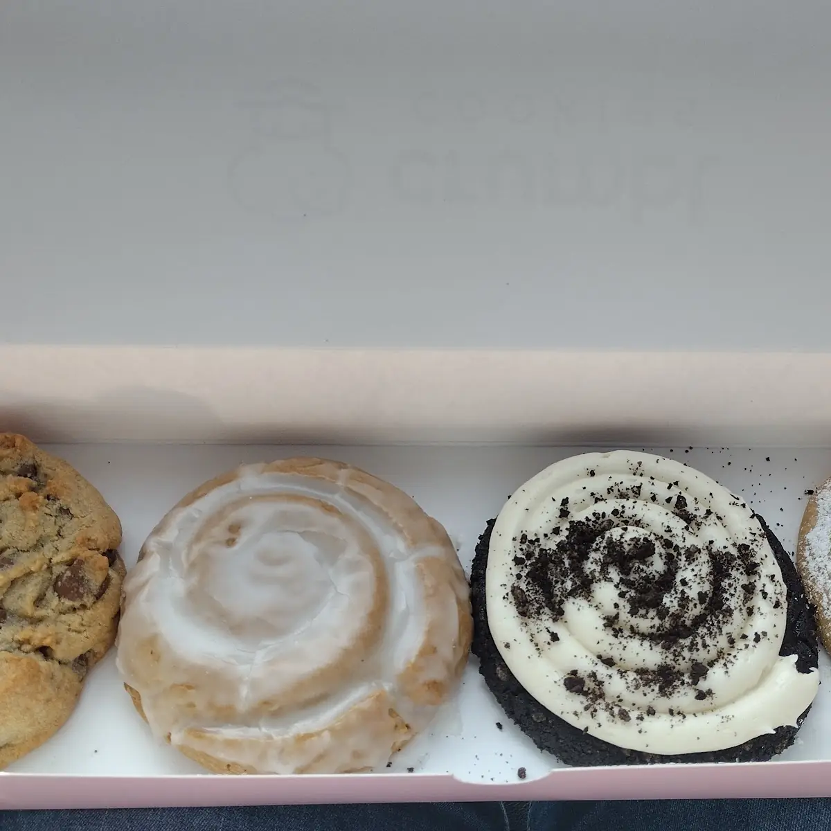Chocolate Chip Cookie Honey Bun Oreo and Raspberry Donut